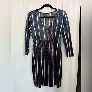 Forever 21 Blue and White Long Sleeve Bodycon Dress